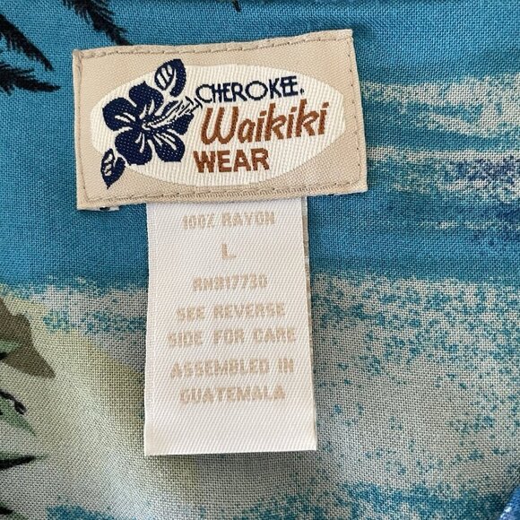 Cherokee Waikiki Wear Blue Deserted Island Beach Short Sleeve Hawaiian Shirt L - Picture 3 of 7